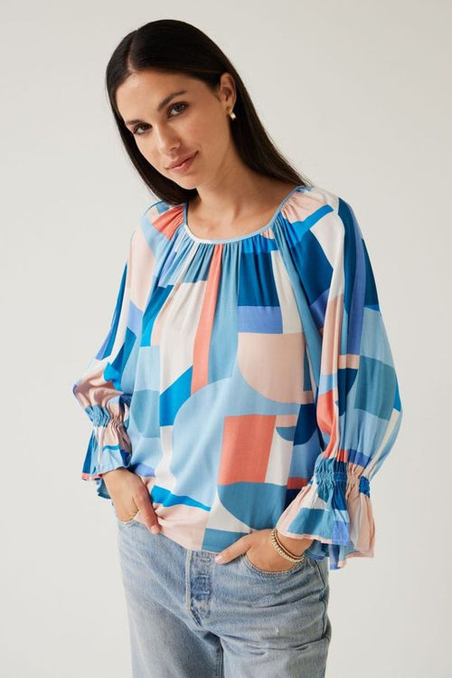 Tuesday - DAVIS  Blue Geometric Top