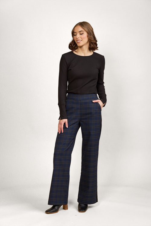 Knewe - COMO Wide Leg Blue Check Pant K7104